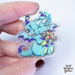 Pizza Dragon | Holographic Acrylic Keychain(Pizza Dragon Holographic Acrylic Keychain) -Dragons' Garden Dragons Garden AcrylicKeychainBlueGreenPizzaDragon2