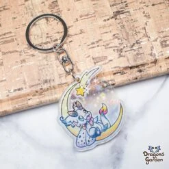 Moth Dragon And The Moon | Holographic Acrylic Keychain(Moth Dragon And The Moon Holographic Acrylic Keychain)