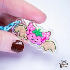 Strawberry Jeff Cookie Dragon | Holographic Acrylic Keychain(Strawberry Jeff Cookie Dragon Holographic Acrylic Keychain) -Dragons' Garden Dragons Garden AcrylicKeychainPinkStrawberryJeffDragon2