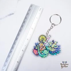 Ice Tea Budgie Dragon | Holographic Acrylic Keychain(Ice Tea Dragon Holographic Acrylic Keychain Copy) -Dragons' Garden Dragons Garden GreenbudgieIceTeaDragonAcrylicKey3