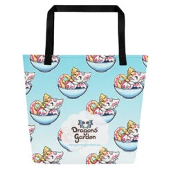 Vla Flip Dragon | Big Tote Bag(Vla Flip Dragon Big Tote Bag) -Dragons' Garden all over print large tote bag w pocket black back 670a513f34bf0