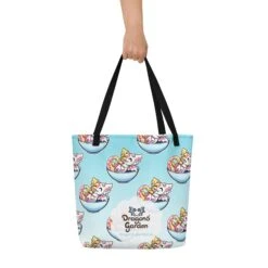 Vla Flip Dragon | Big Tote Bag(Vla Flip Dragon Big Tote Bag) -Dragons' Garden all over print large tote bag w pocket black back 670a5850219f8