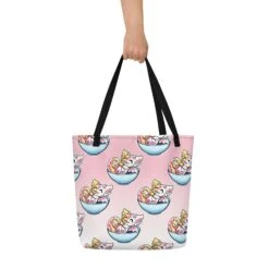 Vla Flip Dragon | Big Tote Bag(Vla Flip Dragon Big Tote Bag) -Dragons' Garden all over print large tote bag w pocket black front 670a58502197e