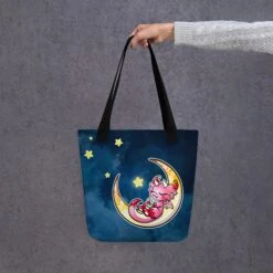 Sleeping Dragon On The Moon | Tote Bag(Sleeping Dragon On The Moon Tote Bag) -Dragons' Garden all over print tote bag black 15x15 front 670a55eaef1e4