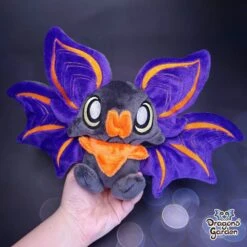 Big Purple And Orange Sitting Bat Plushie(Big Sitting Bat)