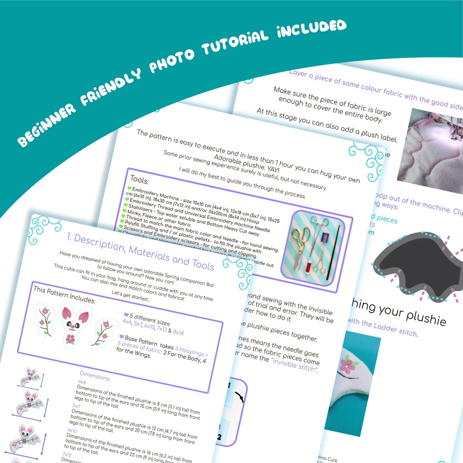 ITH Cherry Blossom Bat Plushie Embroidery Pattern(Ith Cherry Blossom Bat Plushie Embroidery Pattern) 3 ITH Cherry Blossom Bat Plushie Embroidery Pattern(Ith Cherry Blossom Bat Plushie Embroidery Pattern) - Image 3