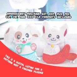 ITH Mermaid Kitty Plushie Embroidery Pattern| Double Sided(Ith Mermaid Kitty Plushie Embroidery Pattern) -Dragons' Garden ith mermaid kitty plushie embroidery pattern double sided pattern dragons garden 644016