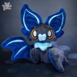 Medium Blue And Azure Sitting Bat Plushie(Medium Blue And Mint Yellow Sitting Bat Plushie)