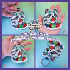 ITH Cottagecore Fruit Raccoon Charm Embroidery Pattern(Ith Cottagecore Fruit Racoon Charm Embroidery Pattern)