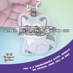 ITH Raccoon Charm Embroidery Pattern(Ith Racoon Charm Embroidery Pattern) -Dragons' Garden racoonkeylisting2