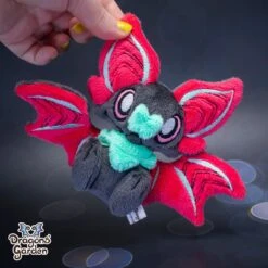 Small Fuchsia And Mint Sitting Bat Plushie(Small Fuchsia And Azure Sitting Bat Plushie)