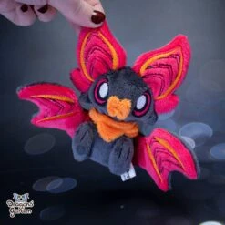 Small Fuchsia And Orange Sitting Bat Plushie(Small Fuchsia And Orange Sitting Bat Plushie)