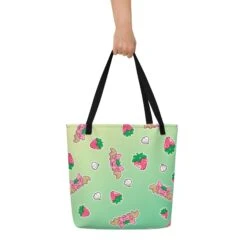 Strawberries And Cream Jeff Dragon | Green | Big Tote Bag(Strawberries And Cream Jeff Dragon Green Big Tote Bag) -Dragons' Garden strawberries and cream jeff dragon green big tote bag dragons garden 157349