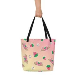 Strawberries And Cream Jeff Dragon | Pink | Big Tote Bag(Strawberries And Cream Jeff Dragon Pink Big Tote Bag) -Dragons' Garden strawberries and cream jeff dragon pink big tote bag dragons garden 386285