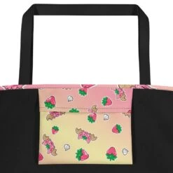 Strawberries And Cream Jeff Dragon | Pink | Big Tote Bag(Strawberries And Cream Jeff Dragon Pink Big Tote Bag) -Dragons' Garden strawberries and cream jeff dragon pink big tote bag dragons garden 923285