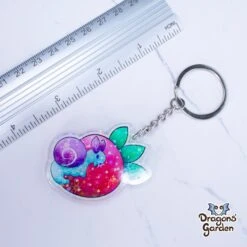 Strawberry Snail | Holographic Acrylic Keychain(Strawberry Ssnail Holographic Acrylic Keychain) -Dragons' Garden strawberry snail holographic acrylic keychain keychain dragons garden keychain 148958