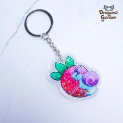 Strawberry Snail | Holographic Acrylic Keychain(Strawberry Ssnail Holographic Acrylic Keychain) -Dragons' Garden strawberry snail holographic acrylic keychain keychain dragons garden keychain 769416