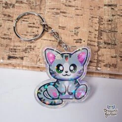 Tabby Kitten | Holographic Acrylic Keychain(Tabby Kitten Holographic Acrylic Keychain)
