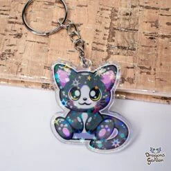 Tuxedo Kitten | Holographic Acrylic Keychain(Tuxedo Kitten Holographic Acrylic Keychain)